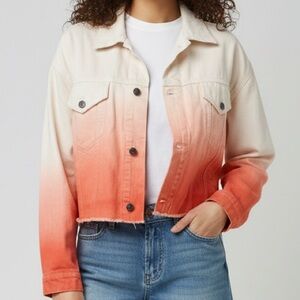 NWT Etica Sz S Elena Crop Jacket High Tide Coral Raw Trucker Jean Jacket